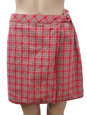 Gap Vintage Plaid Wrap Mini Skirt in Red(US 8)